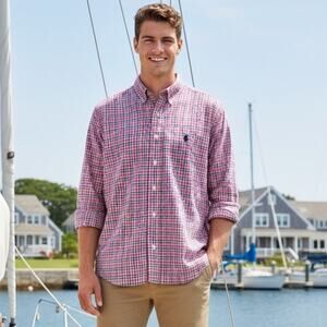 VTG Ralph Lauren Plaid Button Down Shirt Mens XL Pink Gingham Cotton Preppy 90s